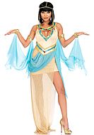 Egyptisk drottning Cleopatra, maskeradklänning med paljetter, plisséer, strass och nyckelhål